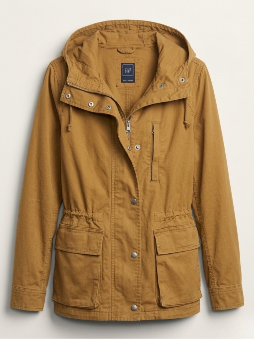 Gap Carmel Hooded Utility Jacket Drawstring Snap Pockets Women’s Large